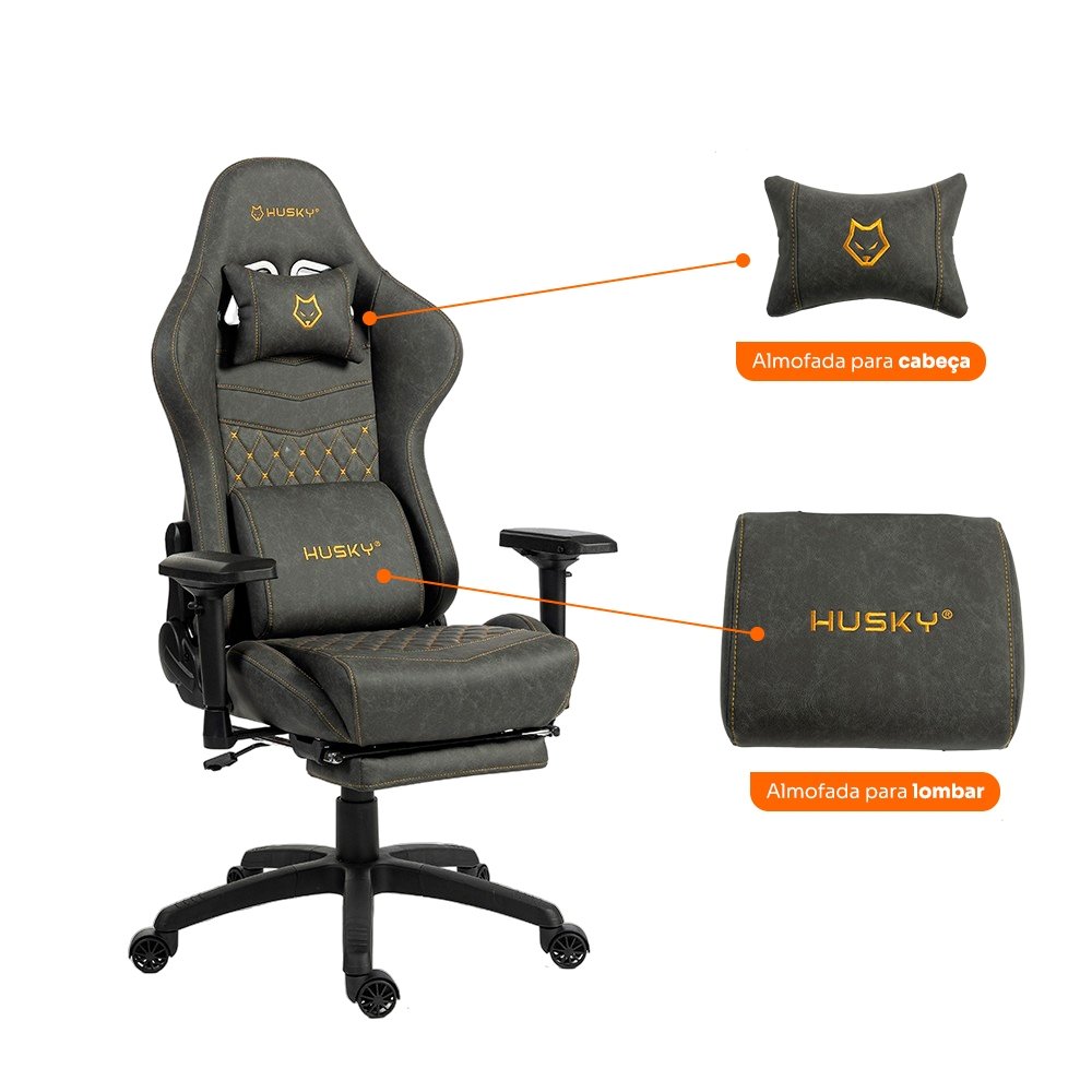 Cadeira Gamer Balão.info Tempest 4D, Até 145kg, Braços 4D, Almofadas, Reclinável 150º, PU, Descanso para Pés, Cinza - HCG700CZ4D - view 2