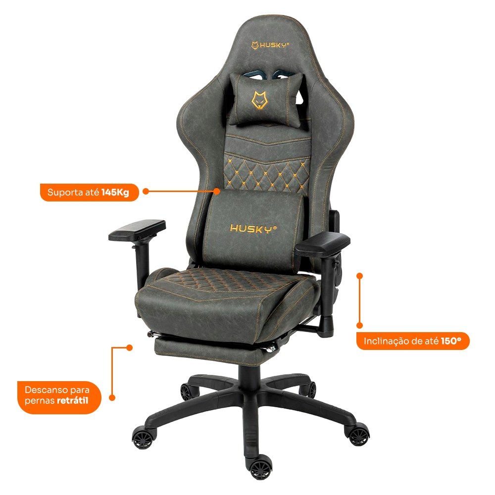 Cadeira Gamer Balão.info Tempest 4D, Até 145kg, Braços 4D, Almofadas, Reclinável 150º, PU, Descanso para Pés, Cinza - HCG700CZ4D - view 3