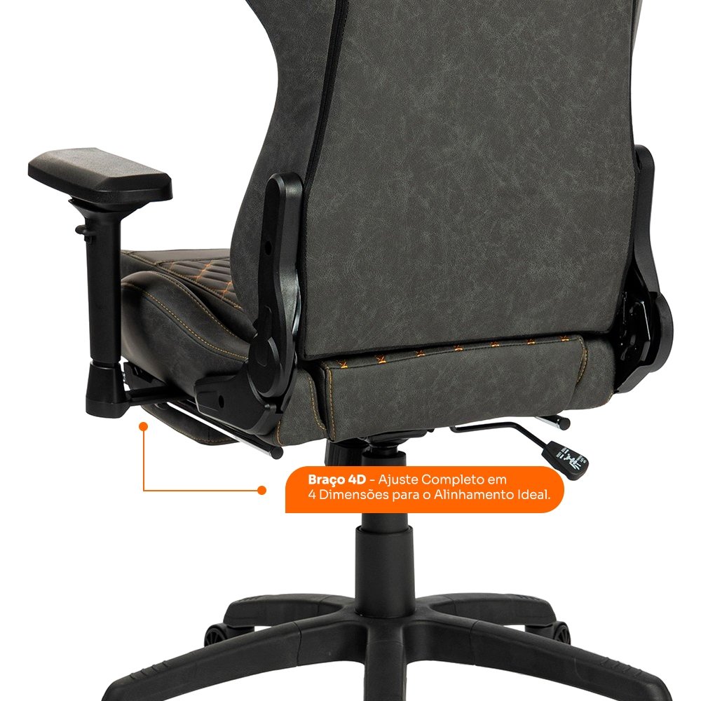 Cadeira Gamer Balão.info Tempest 4D, Até 145kg, Braços 4D, Almofadas, Reclinável 150º, PU, Descanso para Pés, Cinza - HCG700CZ4D - view 5