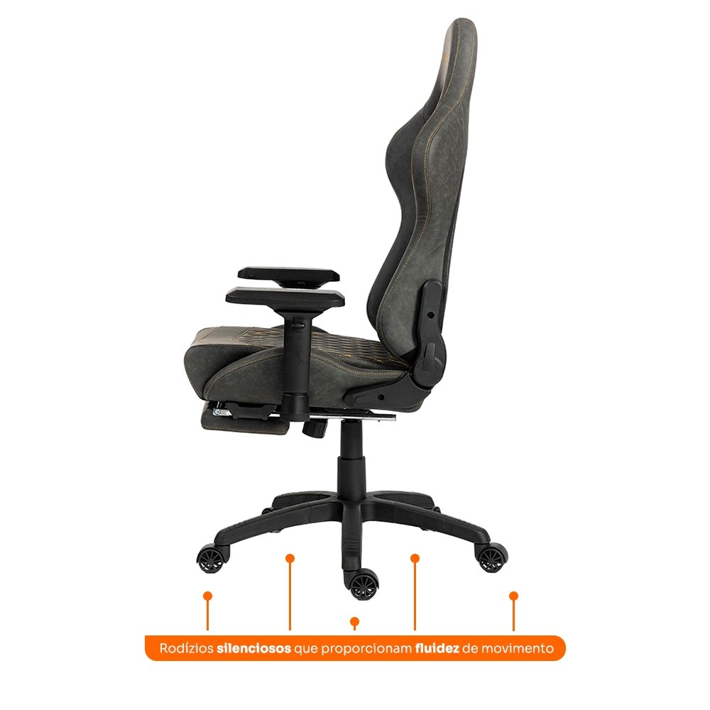 Cadeira Gamer Balão.info Tempest 4D, Até 145kg, Braços 4D, Almofadas, Reclinável 150º, PU, Descanso para Pés, Cinza - HCG700CZ4D - view 7