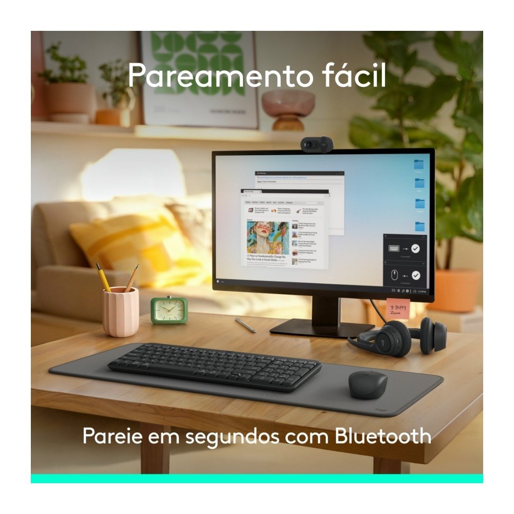 Imagem 2 de 9 do produto Teclado Sem Fio Logitech K250 Compacto, Teclado Numérico, Bluetooth, Resistente a Derramamentos, ABNT2, PC/Mac, Grafite - 920-013448