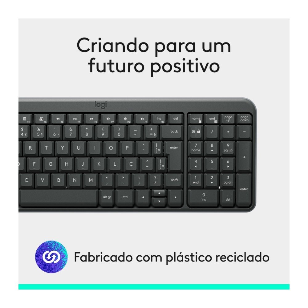 Imagem 9 de 9 do produto Teclado Sem Fio Logitech K250 Compacto, Teclado Numérico, Bluetooth, Resistente a Derramamentos, ABNT2, PC/Mac, Grafite - 920-013448