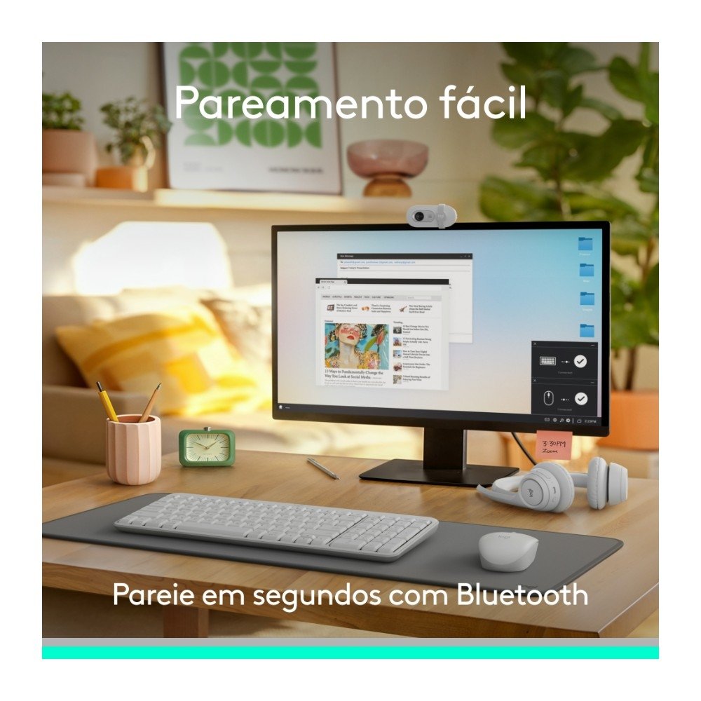 Imagem 2 de 10 do produto Kit Teclado e Mouse Sem Fio Logitech MK250 Compacto, Mouse Ambidestro, Bluetooth, ABNT2, Compatível PC e Mac, Branco - 920-013517