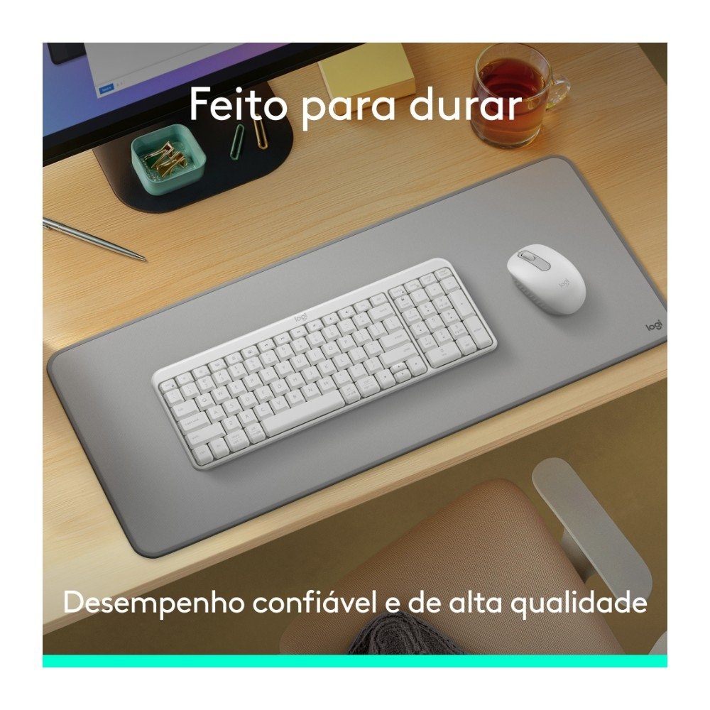 Imagem 3 de 10 do produto Kit Teclado e Mouse Sem Fio Logitech MK250 Compacto, Mouse Ambidestro, Bluetooth, ABNT2, Compatível PC e Mac, Branco - 920-013517