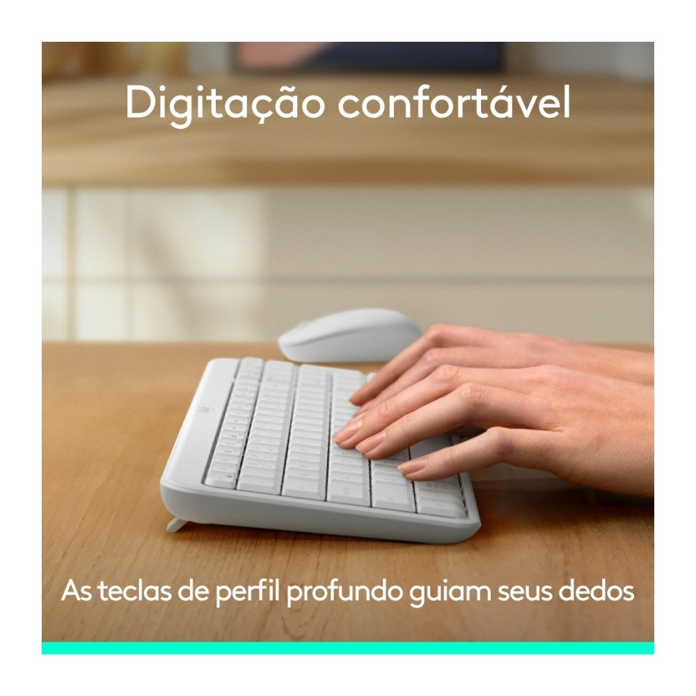 Imagem 4 de 10 do produto Kit Teclado e Mouse Sem Fio Logitech MK250 Compacto, Mouse Ambidestro, Bluetooth, ABNT2, Compatível PC e Mac, Branco - 920-013517