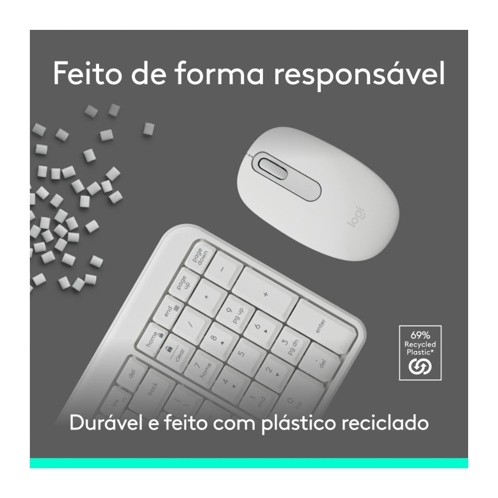 Imagem 6 de 10 do produto Kit Teclado e Mouse Sem Fio Logitech MK250 Compacto, Mouse Ambidestro, Bluetooth, ABNT2, Compatível PC e Mac, Branco - 920-013517