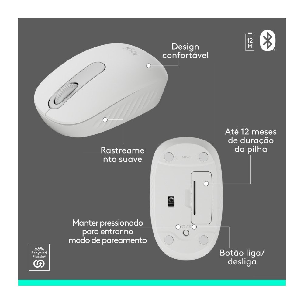 Imagem 7 de 10 do produto Kit Teclado e Mouse Sem Fio Logitech MK250 Compacto, Mouse Ambidestro, Bluetooth, ABNT2, Compatível PC e Mac, Branco - 920-013517