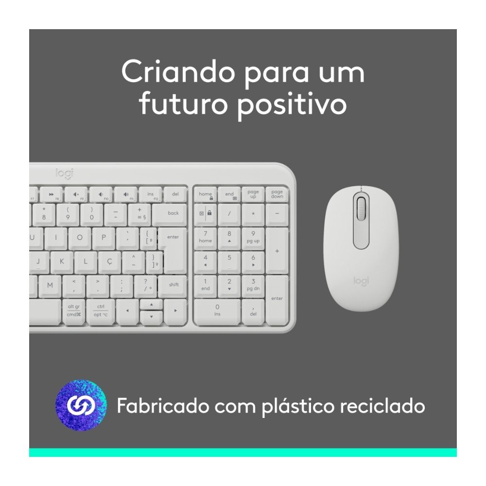 Imagem 10 de 10 do produto Kit Teclado e Mouse Sem Fio Logitech MK250 Compacto, Mouse Ambidestro, Bluetooth, ABNT2, Compatível PC e Mac, Branco - 920-013517