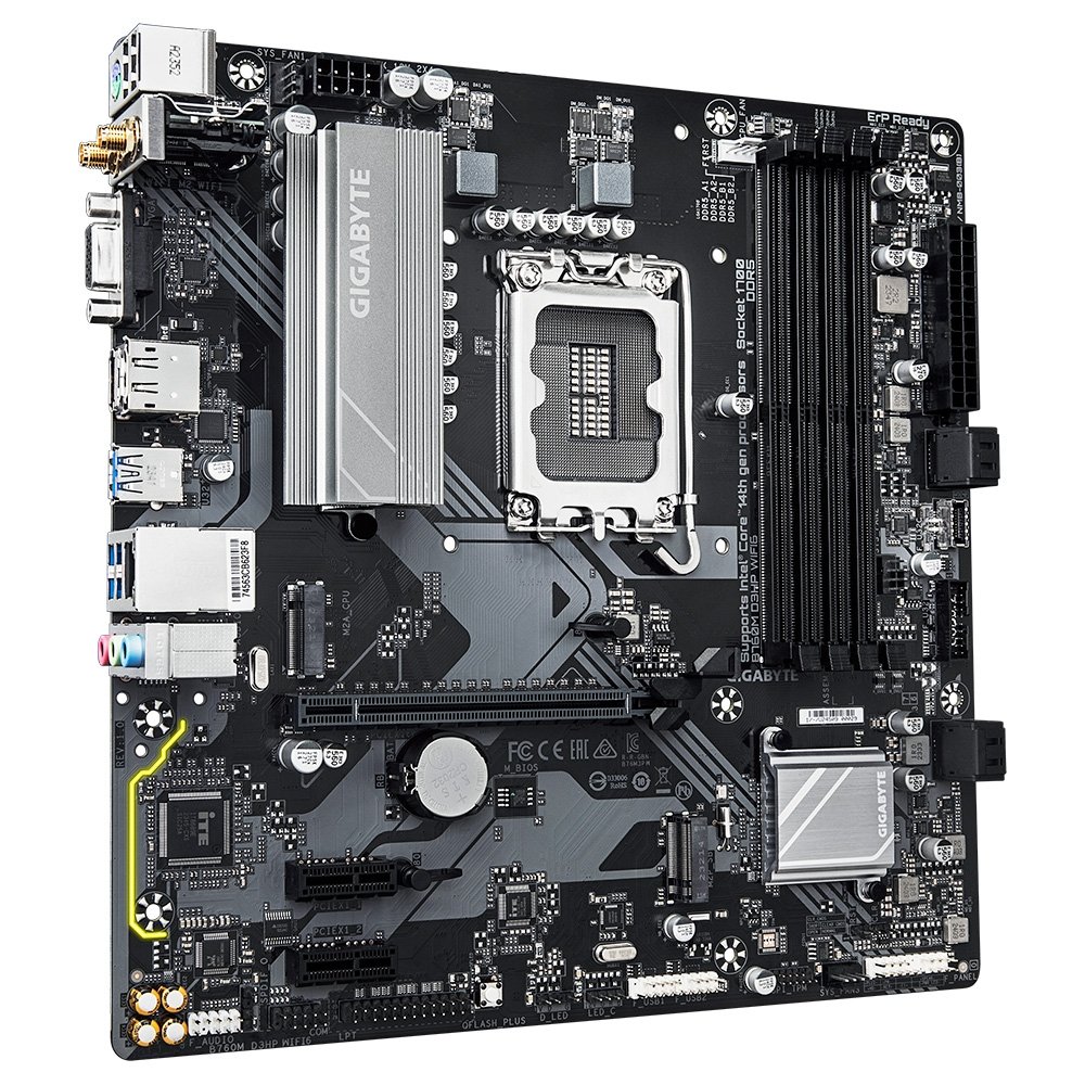 Imagem 3 de 4 do produto Placa Mãe Gigabyte B760M D3HP WIFI6, Intel, Micro ATX, DDR5, Wi-Fi 6, Bluetooth, Preto - 9MB76M3PW-00-G10