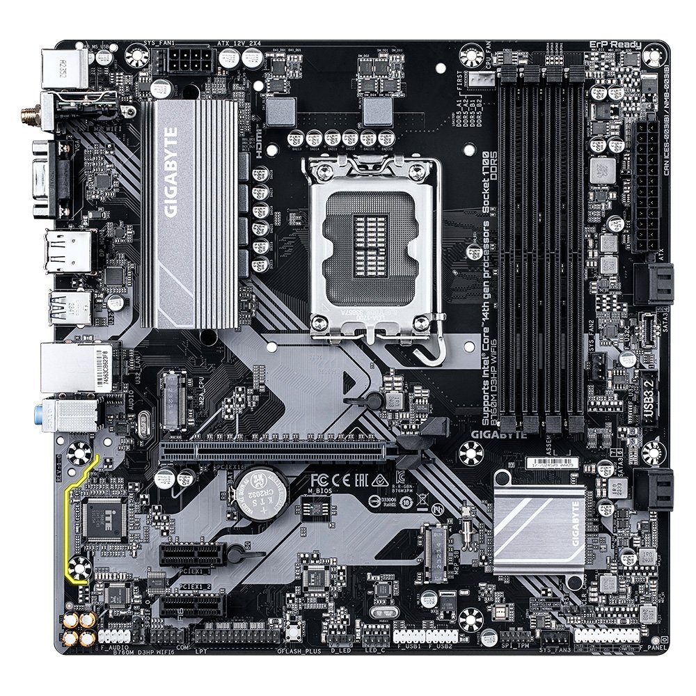 Imagem 2 de 4 do produto Placa Mãe Gigabyte B760M D3HP WIFI6, Intel, Micro ATX, DDR5, Wi-Fi 6, Bluetooth, Preto - 9MB76M3PW-00-G10