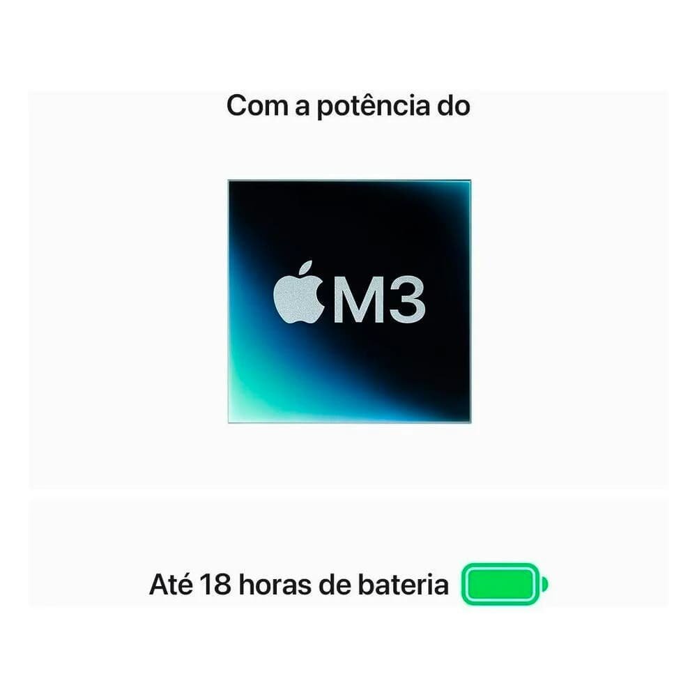 MacBook Air Apple 13" Chip M3, CPU de 8 Núcleos, GPU de 8 Núcleos, Memória unificada de 16 GB, SSD de 256 GB, Estelar - MC8J4BZ/A MacBook Air Apple 13" Chip M3, CPU de 8 Núcleos, GPU de 8 Núcleos, Memória unificada de 16 GB, SSD de 256 GB, Estelar - MC8J4BZ/A