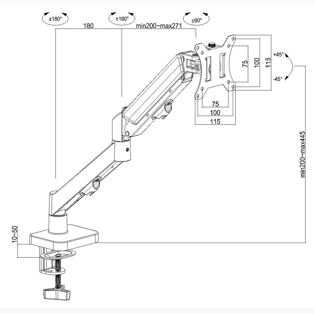 Imagem 5 de 5 do produto Suporte de Mesa Articulado para Monitor de 17" a 32" Ergofirst, Ajuste com Pistão a Gás, Preto - G16-C012