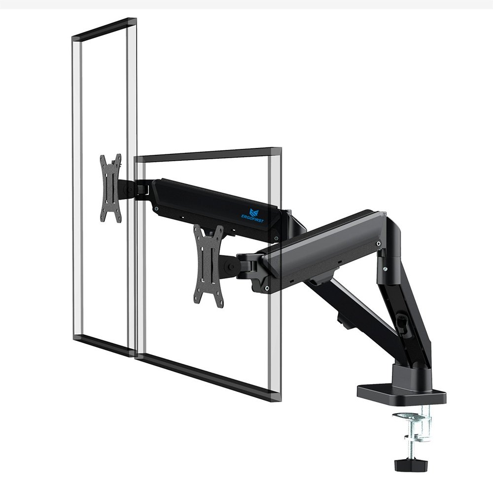 Suporte de Mesa Articulado para 2 Monitores de 17 a 32 Ergofirst, Ajuste com Pistão a Gás, Preto - G16-C024 - view 3