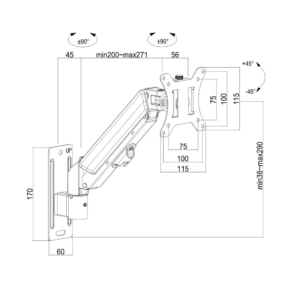 Suporte de Parede Articulado para Monitor de 17 a 32 Ergofirst, Ajuste com Pistão a Gás, Preto - G16-111 - view 4