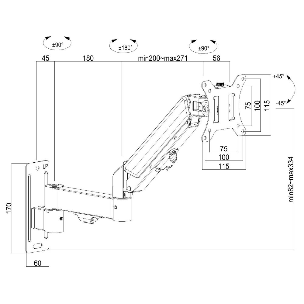 Imagem 2 de 2 do produto Suporte de Parede Articulado para Monitor de 17" a 32" Ergofirst, Ajuste com Pistão a Gás, Preto - G16-112