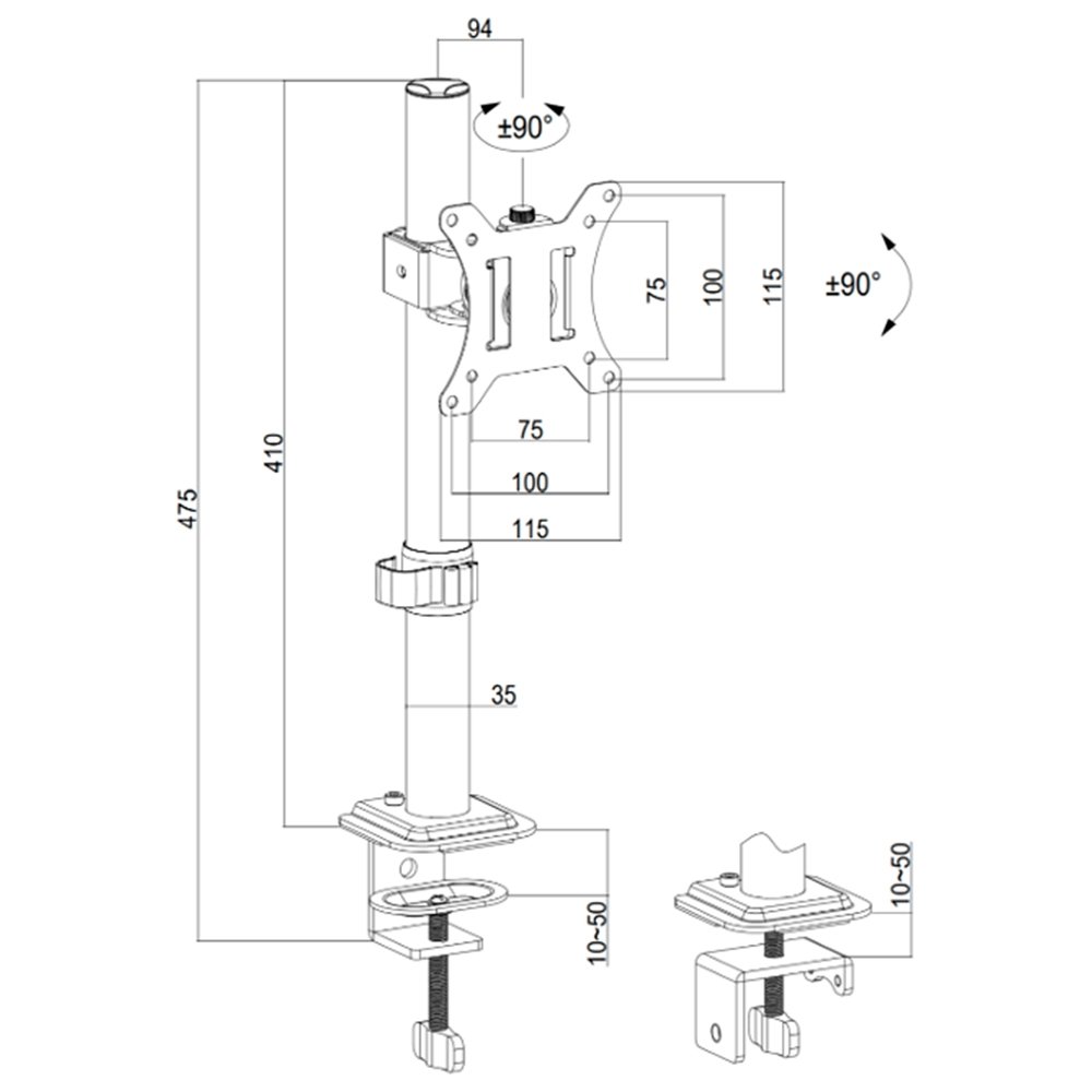 Imagem 6 de 6 do produto Suporte de Mesa para Monitor de 13" a 32" Ergofirst, Ajuste de Inclinação, Altura e Giro, Preto - G01-C001