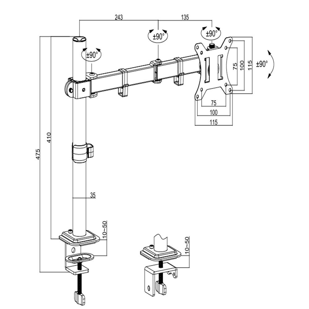 Imagem 6 de 6 do produto Suporte de Mesa Articulado para Monitor de 13" a 32" Ergofirst, Ajuste de Inclinação, Altura e Giro, Preto - G01-C012