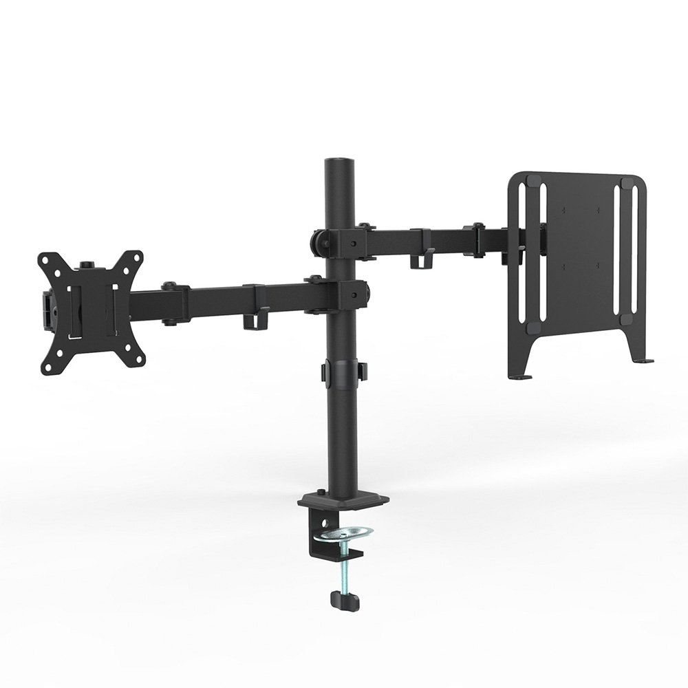 Suporte de Mesa Articulado para Monitor de 13 a 32 com Bandeja para Notebook Ergofirst, Ajuste de Inclinação, Altura, Preto - G01-C2M2