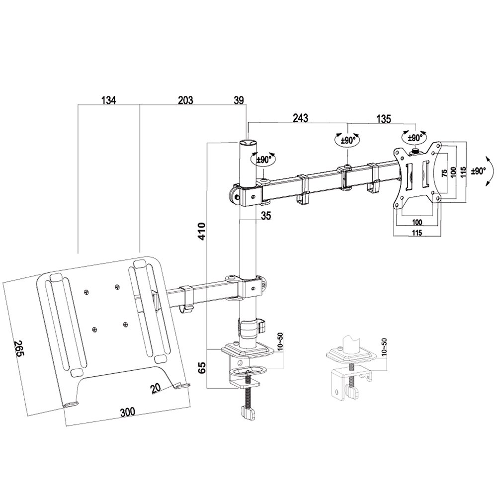 Imagem 6 de 6 do produto Suporte de Mesa Articulado para Monitor de 13" a 32" com Bandeja para Notebook Ergofirst, Ajuste de Inclinação, Altura, Preto - G01-C2M2