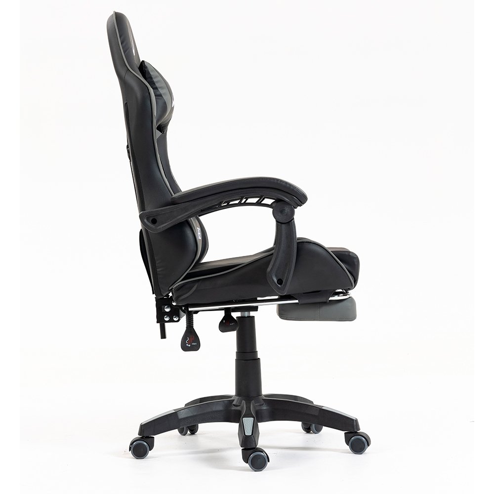 Imagem 12 de 16 do produto Cadeira Gamer Rise Mode X06, Ângulo Ajustável, Até 120Kg, Apoio Para os Pés Retrátil, Preto e Cinza - RM-CG-X06-BG