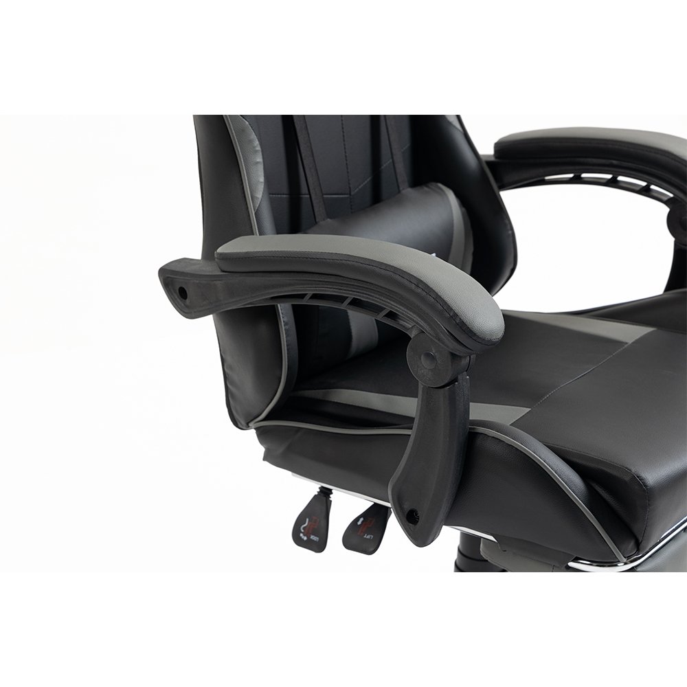 Imagem 8 de 16 do produto Cadeira Gamer Rise Mode X06, Ângulo Ajustável, Até 120Kg, Apoio Para os Pés Retrátil, Preto e Cinza - RM-CG-X06-BG