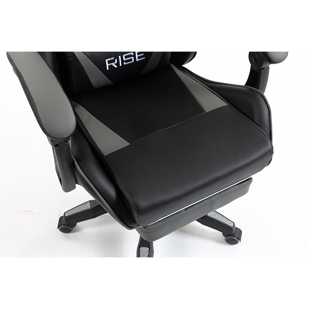 Imagem 9 de 16 do produto Cadeira Gamer Rise Mode X06, Ângulo Ajustável, Até 120Kg, Apoio Para os Pés Retrátil, Preto e Cinza - RM-CG-X06-BG