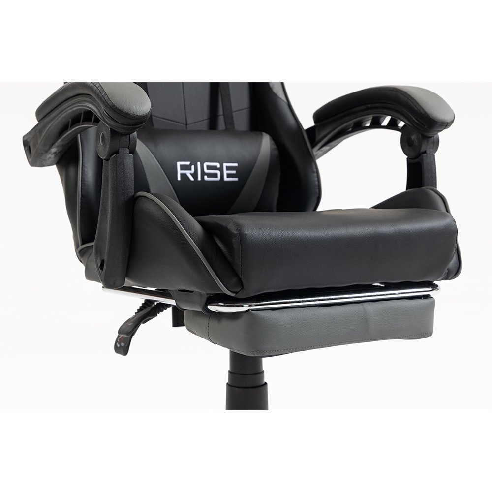 Imagem 10 de 16 do produto Cadeira Gamer Rise Mode X06, Ângulo Ajustável, Até 120Kg, Apoio Para os Pés Retrátil, Preto e Cinza - RM-CG-X06-BG