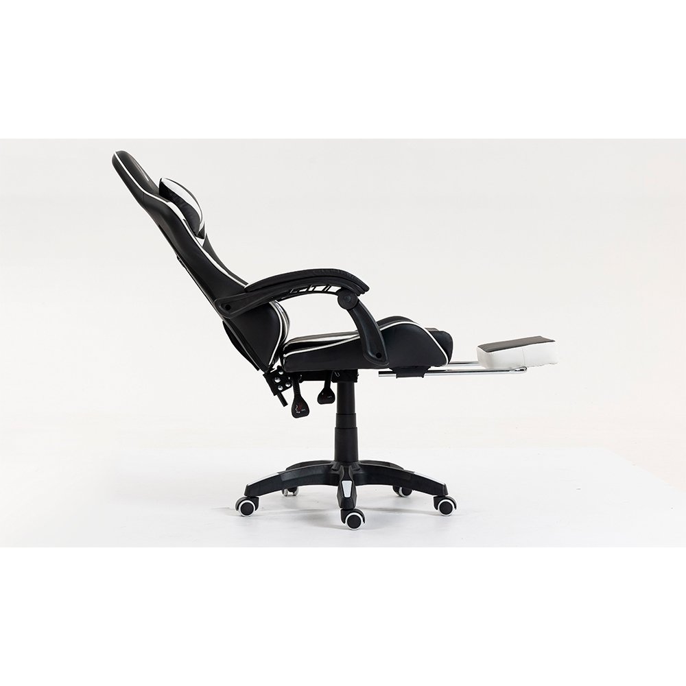 Imagem 4 de 16 do produto Cadeira Gamer Rise Mode X06, Ângulo Ajustável, Até 120Kg, Apoio Para os Pés Retrátil, Preto e Branco - RM-CG-X06-BW