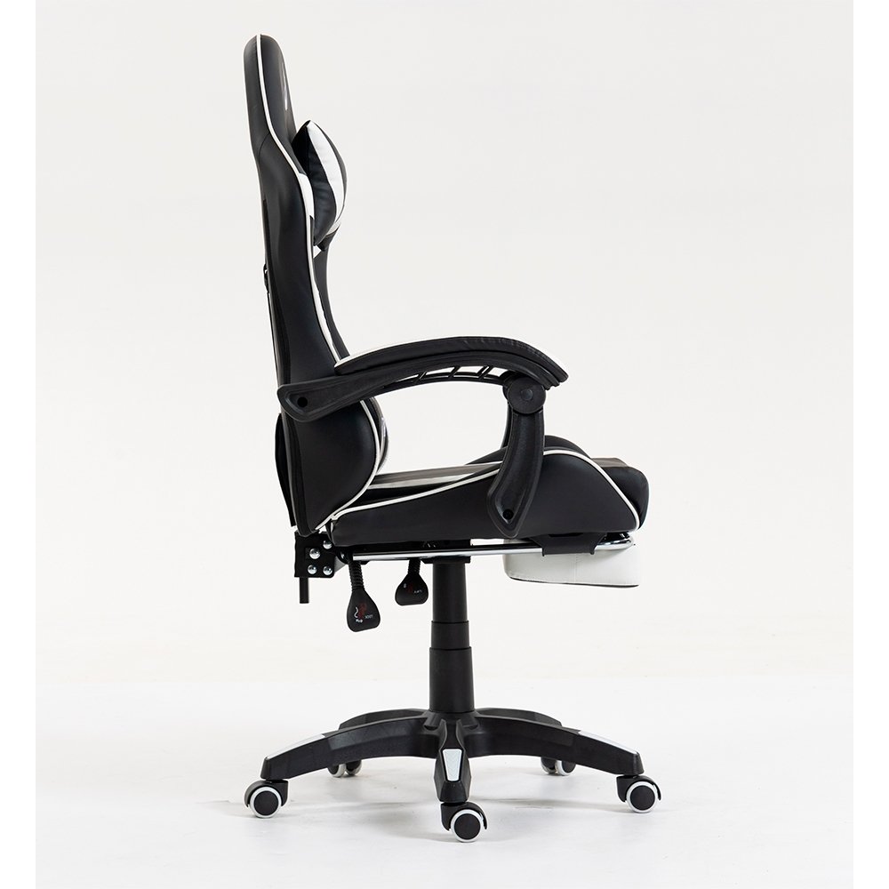 Imagem 12 de 16 do produto Cadeira Gamer Rise Mode X06, Ângulo Ajustável, Até 120Kg, Apoio Para os Pés Retrátil, Preto e Branco - RM-CG-X06-BW