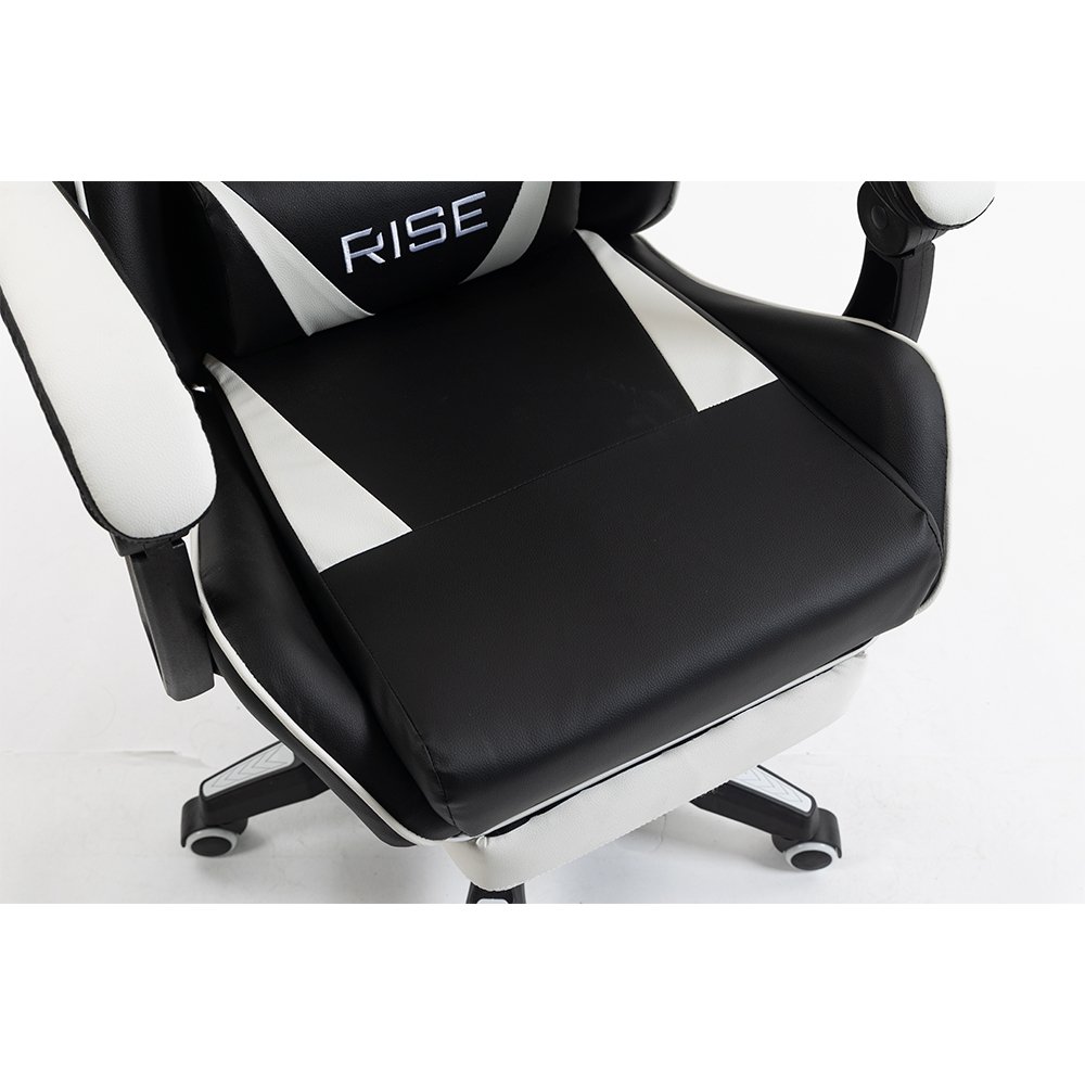 Imagem 9 de 16 do produto Cadeira Gamer Rise Mode X06, Ângulo Ajustável, Até 120Kg, Apoio Para os Pés Retrátil, Preto e Branco - RM-CG-X06-BW