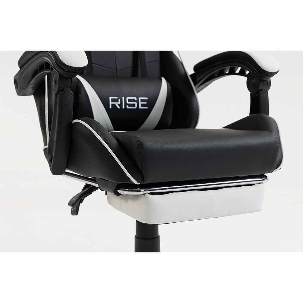 Imagem 10 de 16 do produto Cadeira Gamer Rise Mode X06, Ângulo Ajustável, Até 120Kg, Apoio Para os Pés Retrátil, Preto e Branco - RM-CG-X06-BW