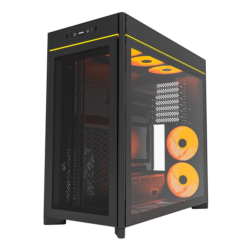 Gabinete Gamer Montech HS01 Pro, Mid-Tower, ATX, Vidro Temperado, 5x FANs, Preto - HS01PROBK