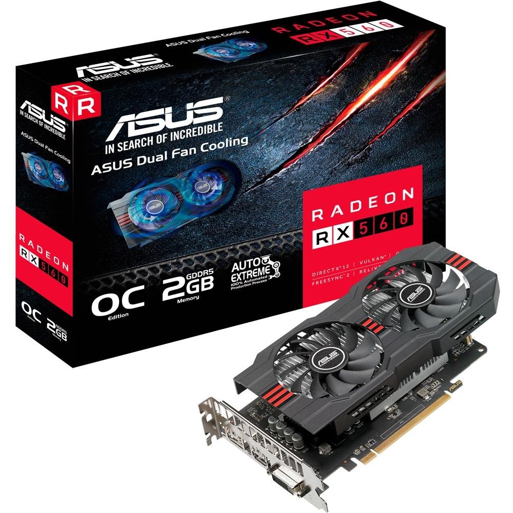 Placa de Vídeo VGA Asus AMD Radeon RX 560 2GB D5 RX560-O2G 90YV0AH2-M0NA00 Placa de Vídeo VGA Asus AMD Radeon RX 560 2GB D5 RX560-O2G 90YV0AH2-M0NA00