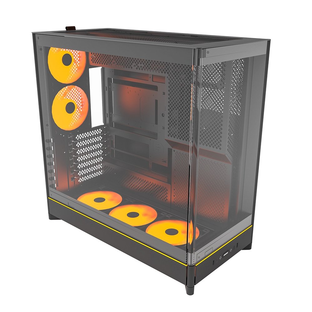 Gabinete Gamer Montech HS02 Pro, Mid-Tower, ATX, Vidro Temperado, 5X Fans, Preto - HS02PROBK