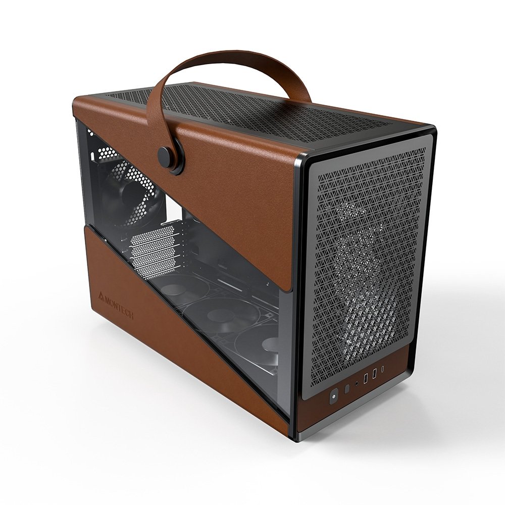 Gabinete Gamer Montech Heritage Pro, M-ATX, Mid-Tower, Vidro Temperado, 4X Fans, Preto e Marrom - HRTGPBK
