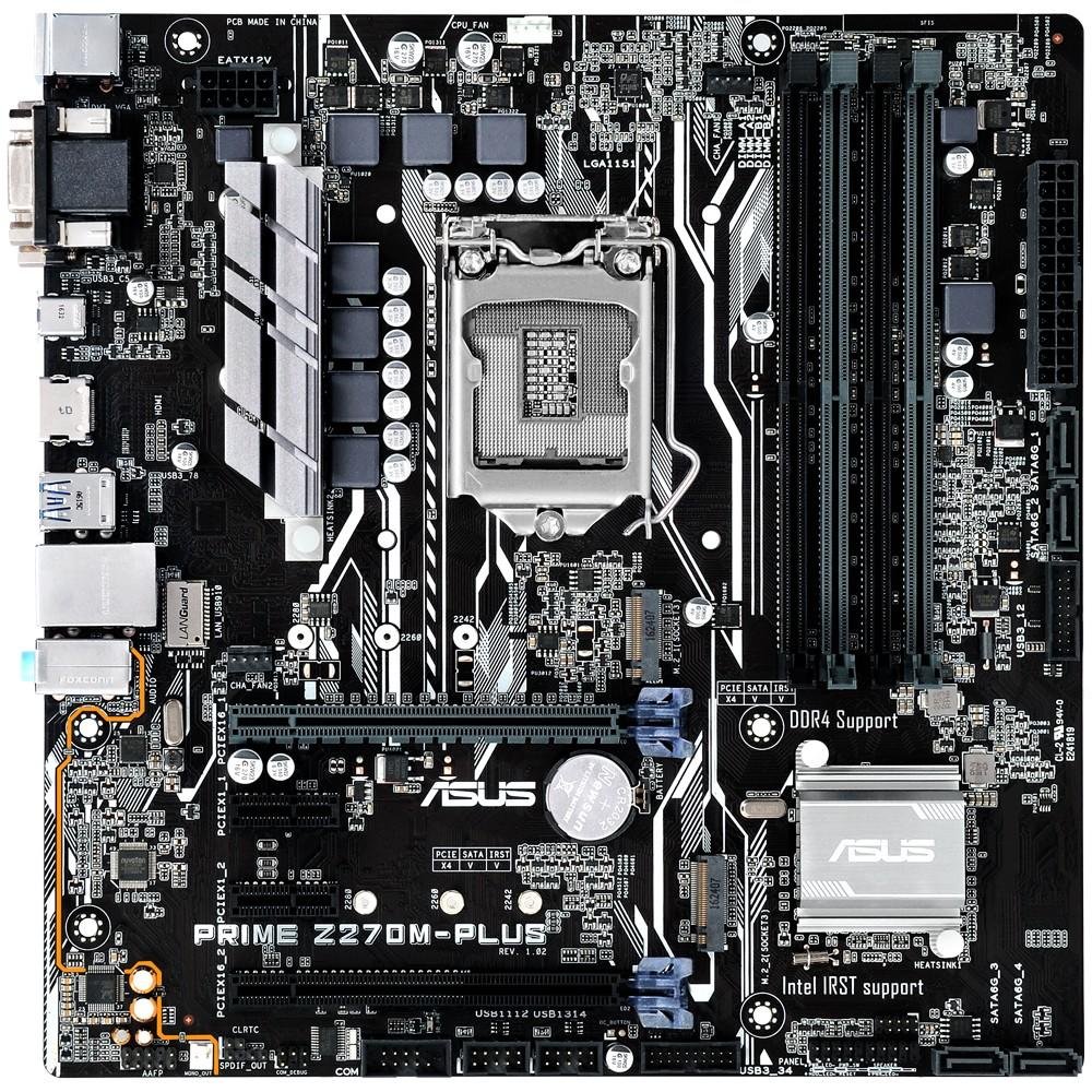 Imagem 4 de 5 do produto Placa-Mãe ASUS p/ Intel LGA 1151 mATX PRIME Z270M-PLUS/BR 4x DDR4; CrossFireX, 2x M.2,1x Saída DVI-D, 1x Saída D-Sub, 1x HDMI, Edição Gamer