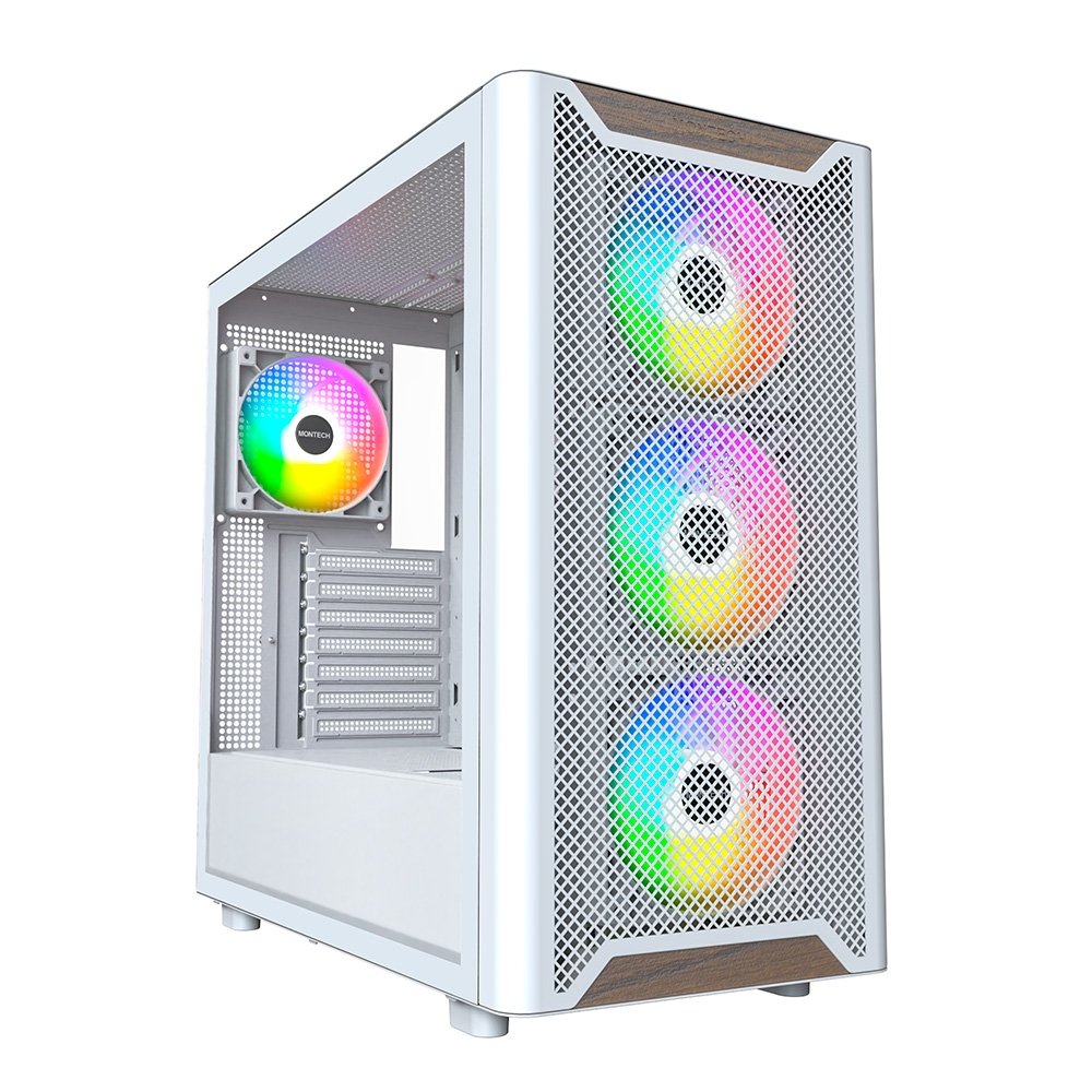 Gabinete Gamer Montech XR Wood, Mid-Tower, ATX, Detalhe em Madeira, Com 4X Fans, Branco - XRWOODWH