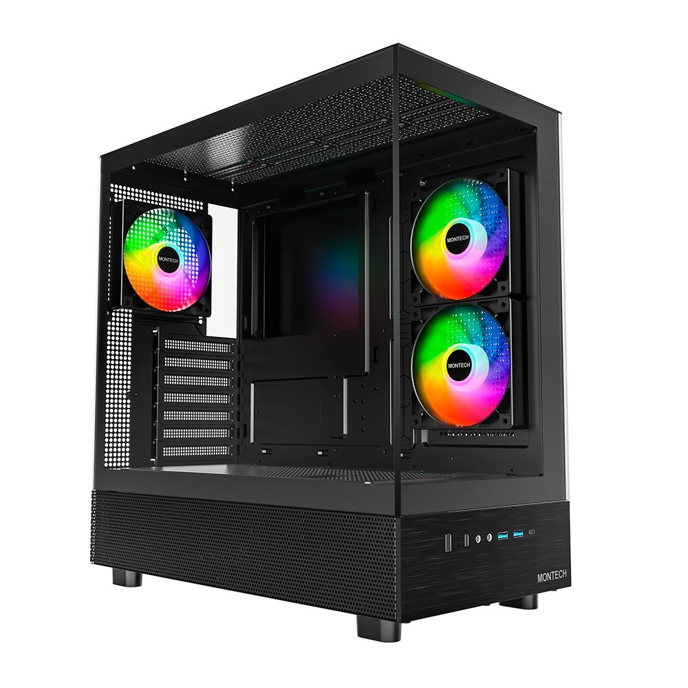 Gabinete Gamer Montech XR, Mid-Tower, M-ATX, Vidro Temperado, Com 3X Fans, Preto - XRBK