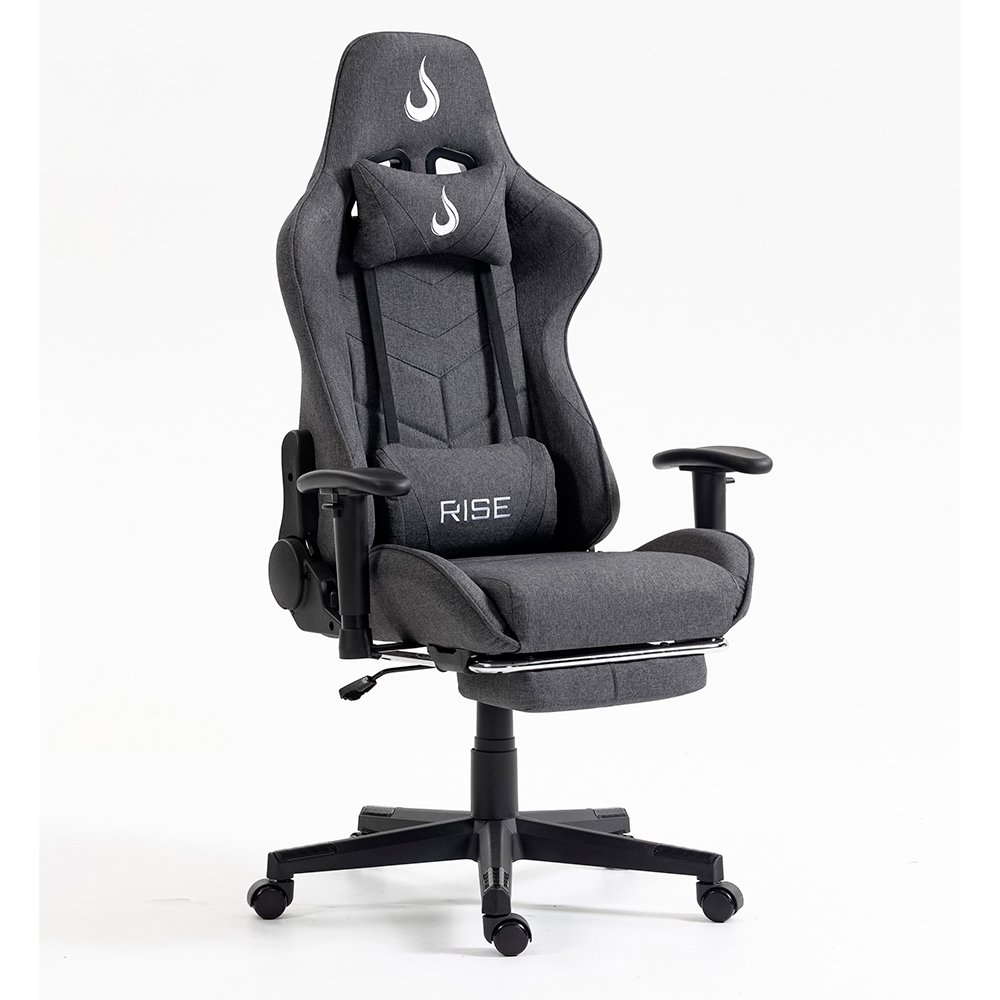 Imagem 3 de 16 do produto Cadeira Gamer Rise Mode X04, Ângulo Ajustável, Apoio Para os Pés Retrátil, Cinza, Tecido - RM-CG-X04-GR-FBC