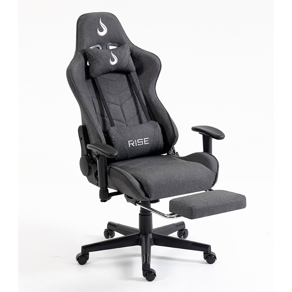Imagem 5 de 16 do produto Cadeira Gamer Rise Mode X04, Ângulo Ajustável, Apoio Para os Pés Retrátil, Cinza, Tecido - RM-CG-X04-GR-FBC