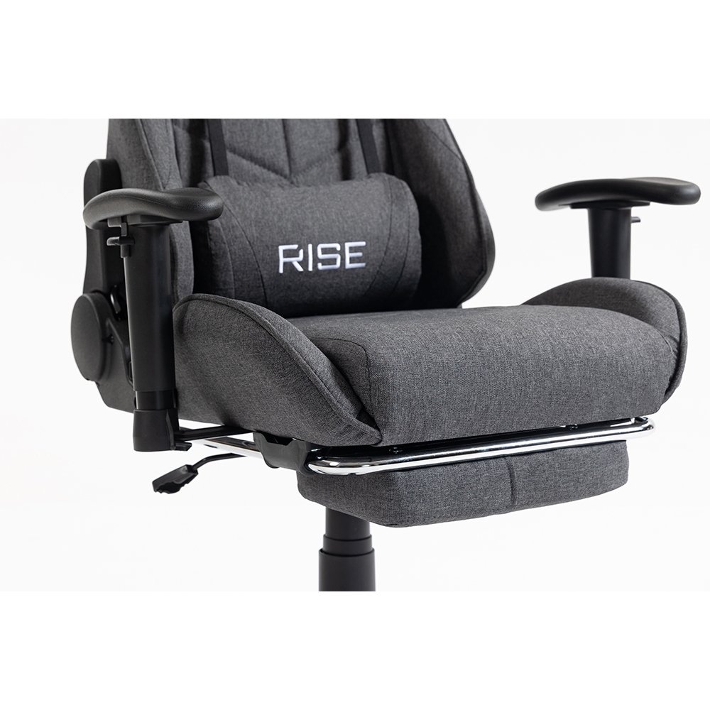 Imagem 10 de 16 do produto Cadeira Gamer Rise Mode X04, Ângulo Ajustável, Apoio Para os Pés Retrátil, Cinza, Tecido - RM-CG-X04-GR-FBC