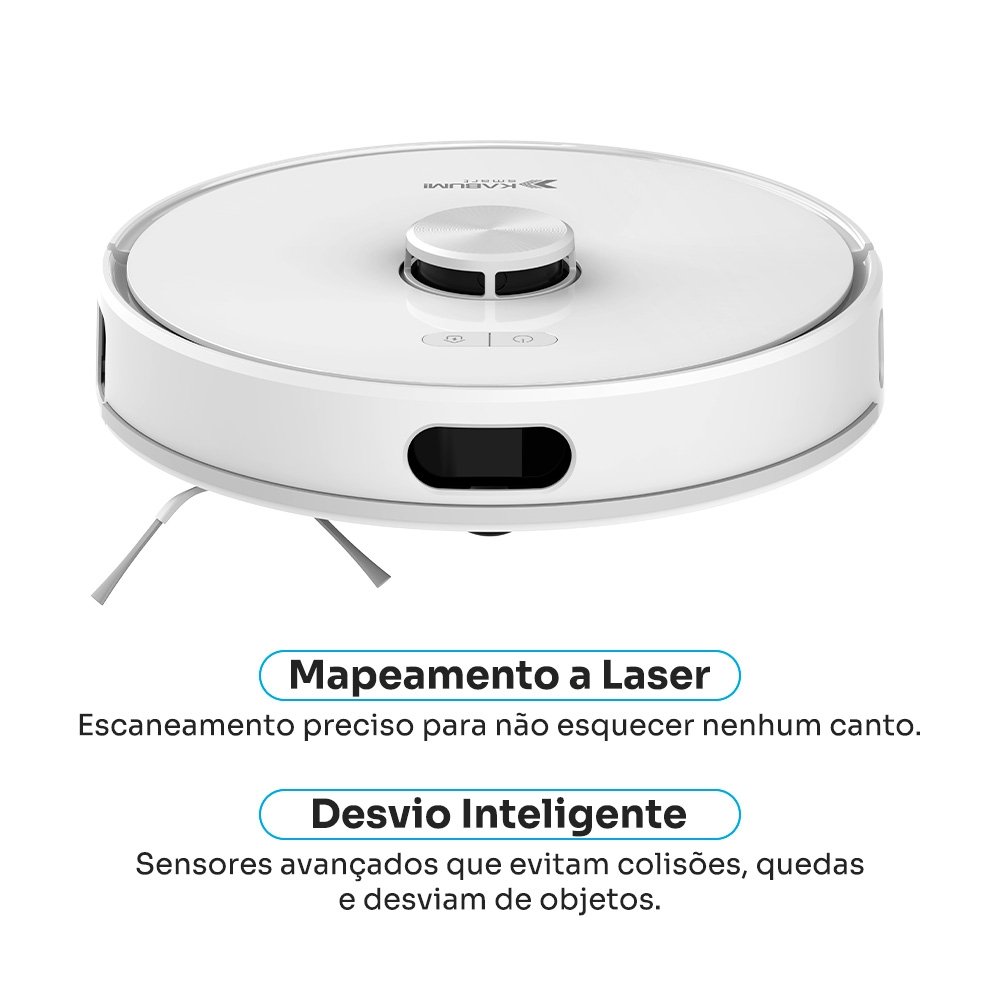 Robô Aspirador de Pó e Passa Pano KABUM! smart K1000 - Mapeamento, MOP rotativo, até 7000PA, APP, Alexa/Google, Bivolt, Branco - KSAR1000BR