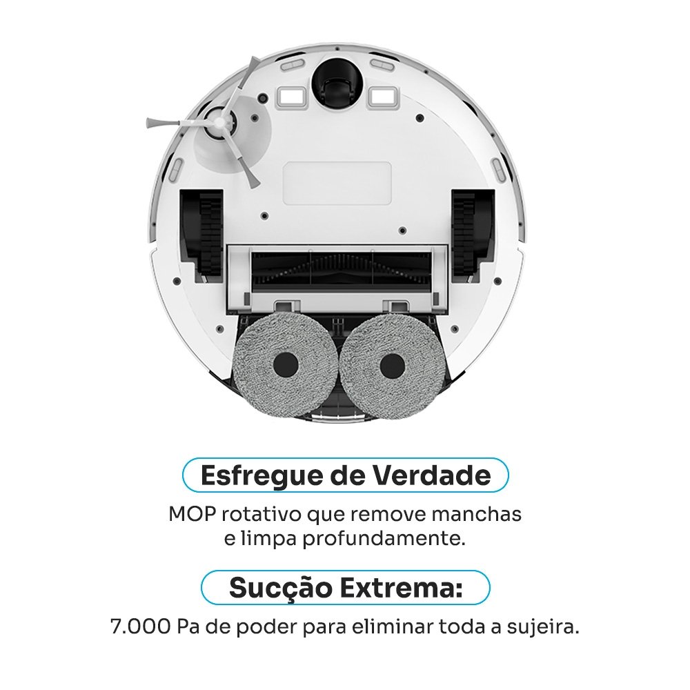 Robô Aspirador de Pó e Passa Pano KABUM! smart K1000 - Mapeamento, MOP rotativo, até 7000PA, APP, Alexa/Google, Bivolt, Branco - KSAR1000BR