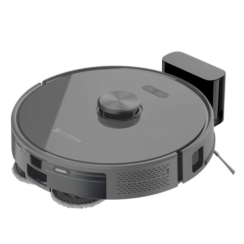 Robô Aspirador de Pó e Passa Pano KABUM! smart K1000 - Mapeia, MOP rotativo, 7000PA, APP, Alexa/Google, Bivolt, Cor Inox/Cinza - KSAR1000CZ