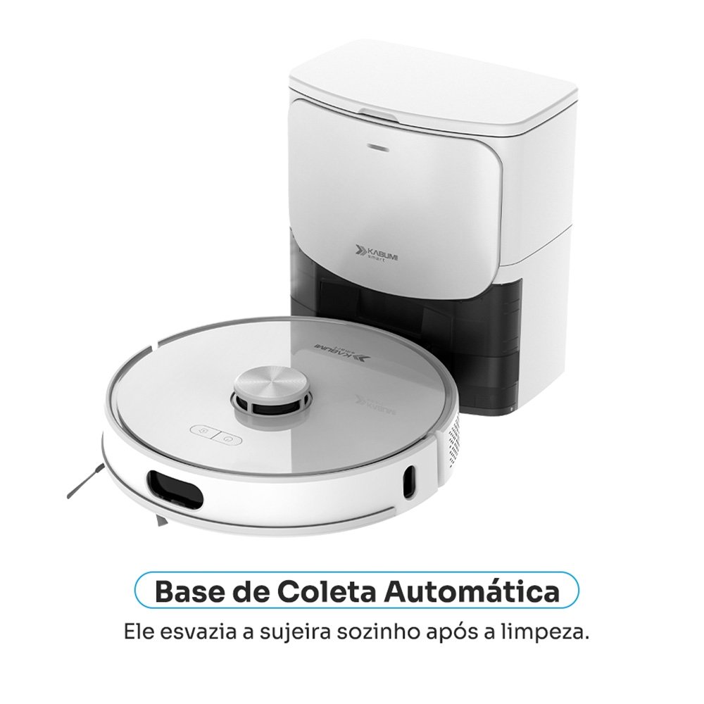 Imagem 6 de 9 do produto Robô Aspirador de Pó e Passa Pano KABUM! smart K1100, Mapeamento, MOP Rotativo, Autolimpante, até 10000PA, APP, 127V, Branco - KSAR110010BR