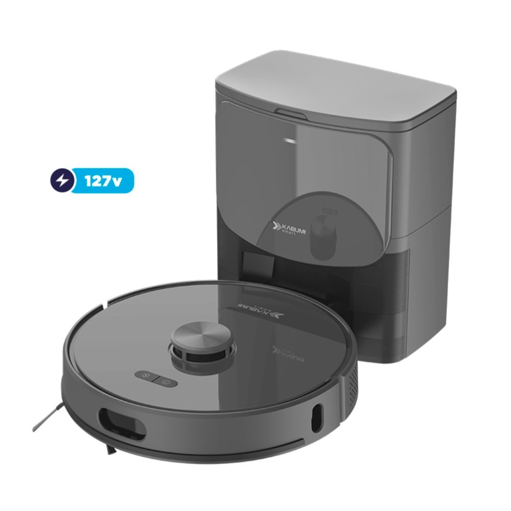 Imagem 3 de 9 do produto Robô Aspirador de Pó e Passa Pano KABUM! smart K1100, Mapeia, MOP rotativo, Autolimpante, 10000PA, APP, 127V, Cor Inox/Cinza  - KSAR110010CZ
