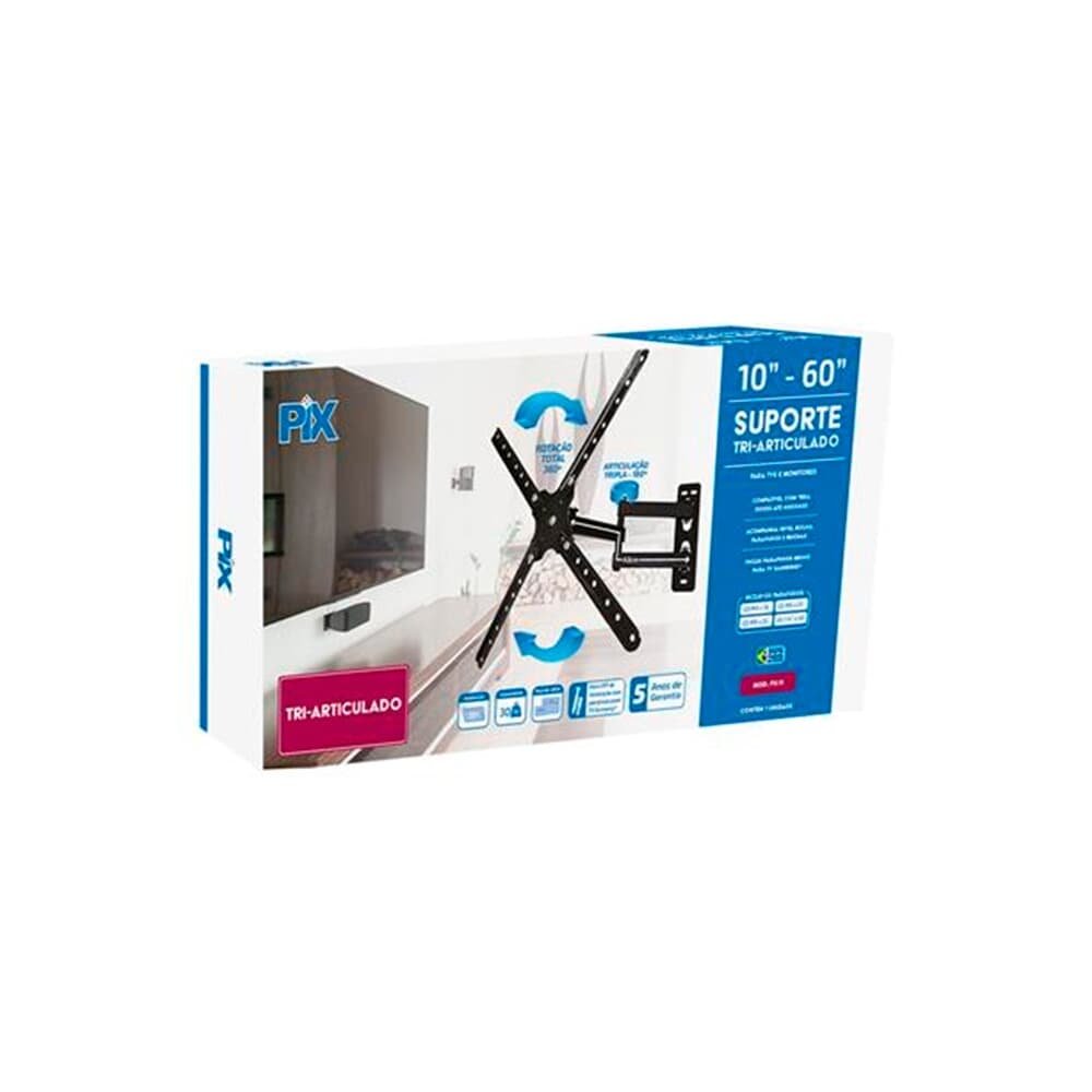 Imagem 2 de 2 do produto Suporte para TV PIX PX-11, Tri-Articulado, para TVs de 10"" a 60"", Preto - 079-0015