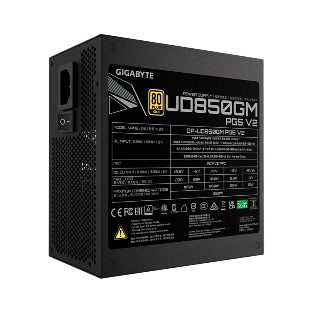 Fonte Gigabyte UD850GM PG5 V2, 850W, 80 PLUS Gold, Modular, PFC Ativo, Preto - 28200-U85GB-1CBRR - view 4
