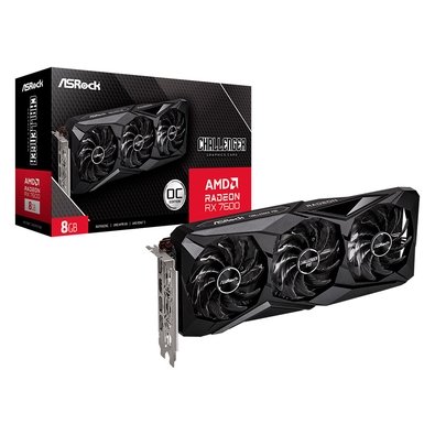  ASRock RX 7600 Challenger PRO OC AMD Radeon, 8GB, GDDR6, Triple Fan - 90-GA62ZZ-00UANF