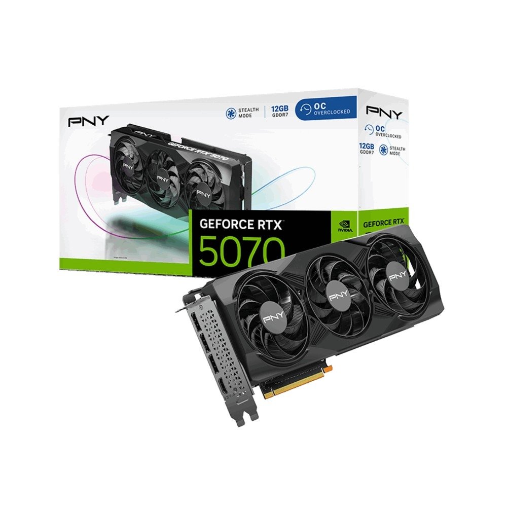 Placa de Vídeo PNY RTX 5070 Overclocked NVIDIA Geforce, 12GB GDDR7, Ray Tracing, DLSS 4, Triple Fan - VCG507012TFXPB1-O-TF